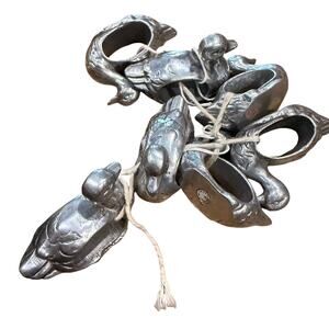 Vintage Set (7) Shafford Duck Pewter Finish Napkin Rings Made In India Farmhouse